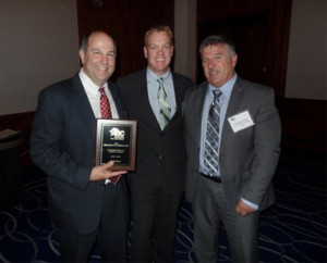 Left to Right: Greg Scozzari, Patrick Stewart, ABC-NJ & Bert Decowski, V.J. Scozzari & Sons, Inc.